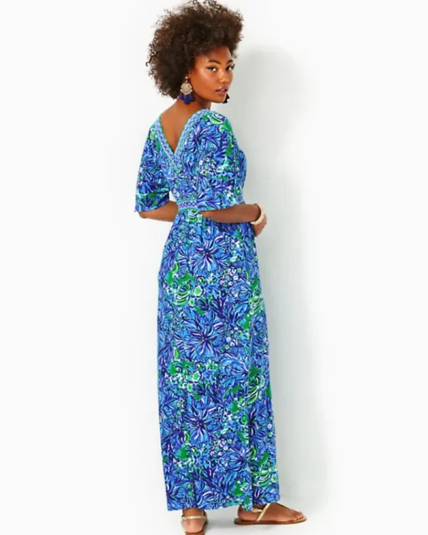 Dresses^Lilly Pulitzer Addison Elbow Sleeve Maxi Dress Abaco Blue In Turtle Awe Engineered Maxi Dress