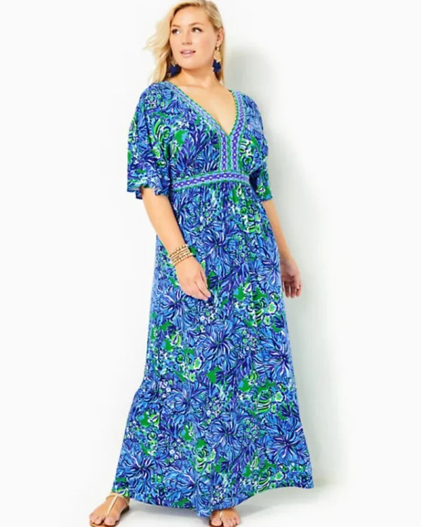 Dresses^Lilly Pulitzer Addison Elbow Sleeve Maxi Dress Abaco Blue In Turtle Awe Engineered Maxi Dress
