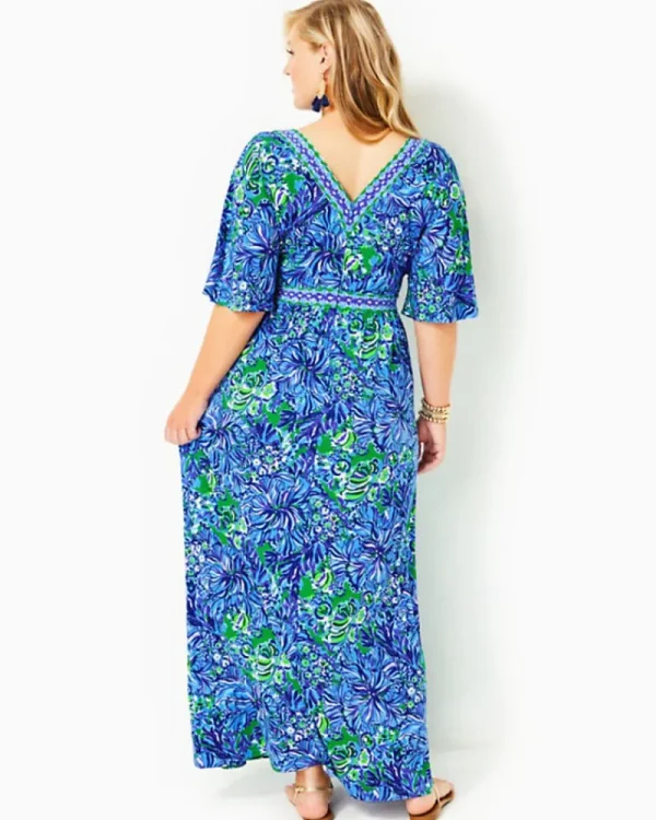 Dresses^Lilly Pulitzer Addison Elbow Sleeve Maxi Dress Abaco Blue In Turtle Awe Engineered Maxi Dress