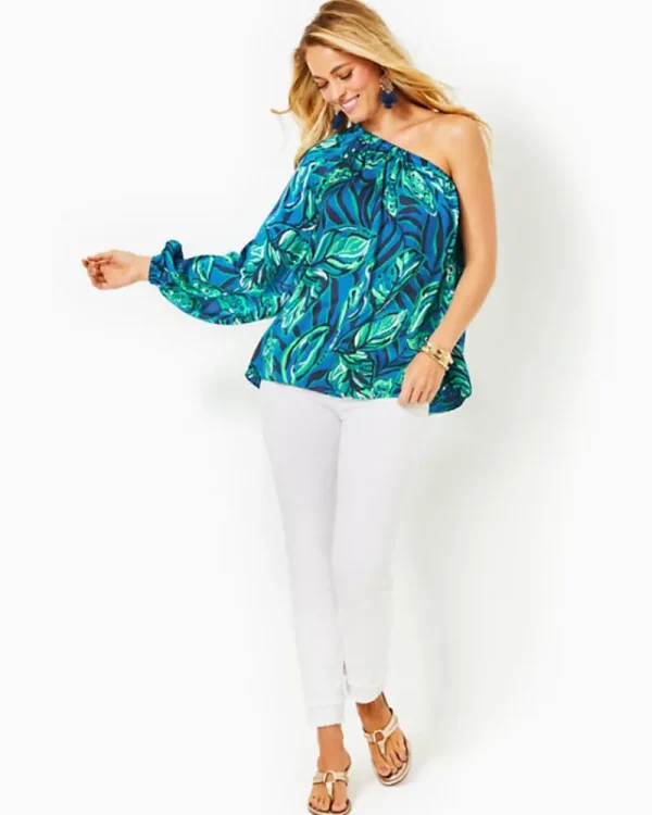 Tops^Lilly Pulitzer Adorlee One-Shoulder Top Indigo Breeze Shady Gators