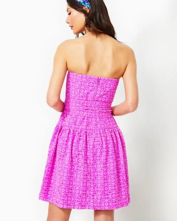 Dresses^Lilly Pulitzer Akela Strapless Eyelet Dress Orchid Oasis Oversized Diamond Leaf Eyelet