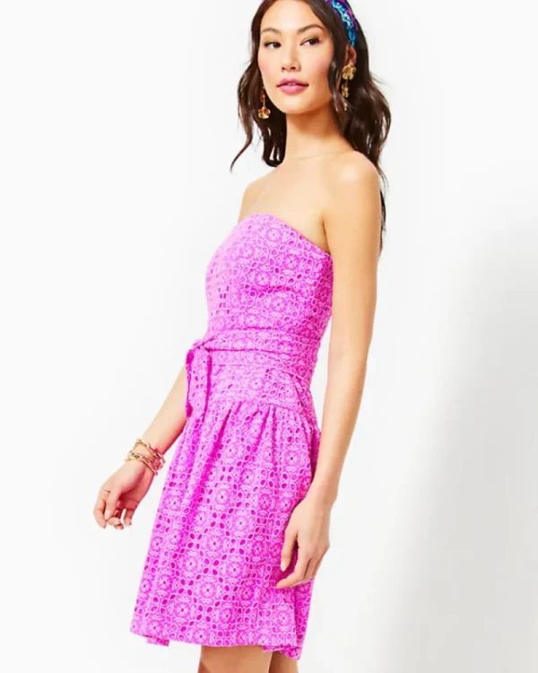 Dresses^Lilly Pulitzer Akela Strapless Eyelet Dress Orchid Oasis Oversized Diamond Leaf Eyelet