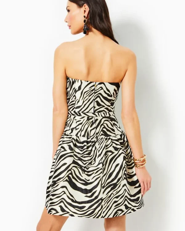 Dresses^Lilly Pulitzer Akela Strapless Jacquard Dress Black Zebra Jacquard