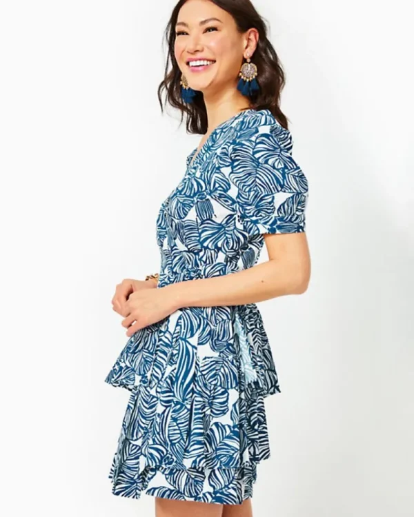 Dresses^Lilly Pulitzer Alexandria Elbow Sleeve Cotton Wrap Dress Aegean Navy Beach Path