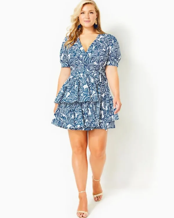 Dresses^Lilly Pulitzer Alexandria Elbow Sleeve Cotton Wrap Dress Aegean Navy Beach Path