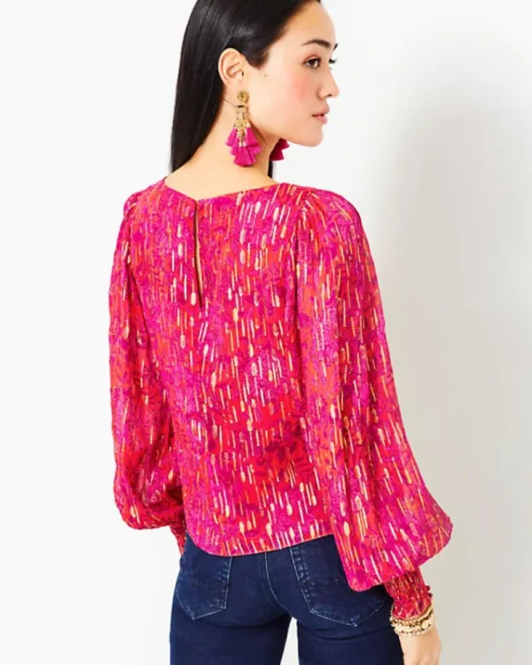 Tops^Lilly Pulitzer Alfreda Long Sleeve Top Amaryllis Red Secret Hideaway