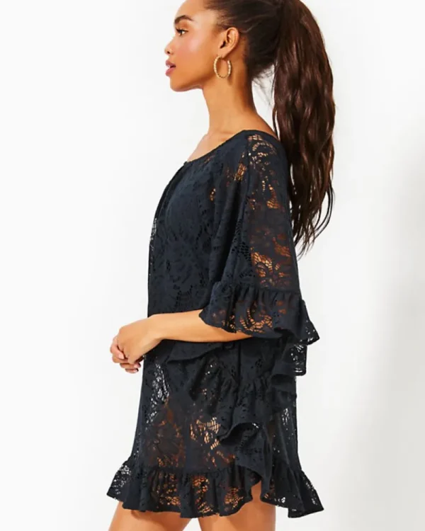 Swim^Lilly Pulitzer Atley Ruffle Cover-Up Onyx Paradise Found Lace