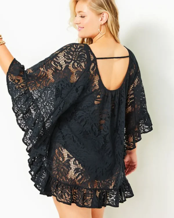 Swim^Lilly Pulitzer Atley Ruffle Cover-Up Onyx Paradise Found Lace