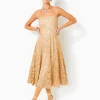 Dresses^Lilly Pulitzer Aubrianna Strapless Midi Dress Gold Metallic Gilded Floral Lace