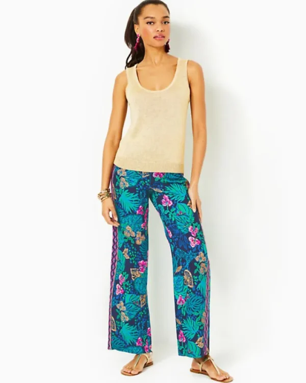 Bottoms^Lilly Pulitzer 32" Bal Harbour Palazzo Pant Low Tide Navy Life Of The Party Engineered Pant