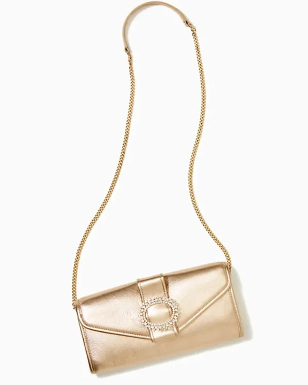 Bags^Lilly Pulitzer Benton Leather Clutch Gold Metallic
