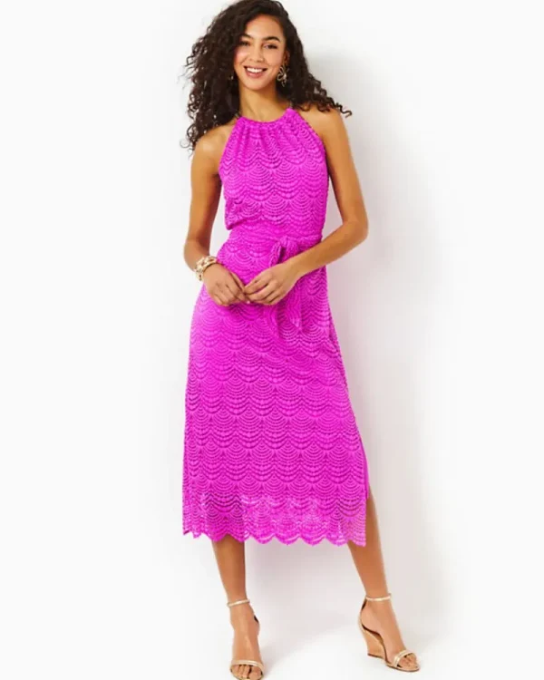 Dresses^Lilly Pulitzer Bingham Lace Midi Dress Wild Fuchsia Scalloped Shell Lace