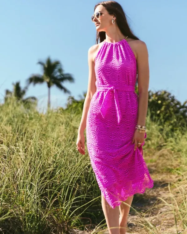 Dresses^Lilly Pulitzer Bingham Lace Midi Dress Wild Fuchsia Scalloped Shell Lace