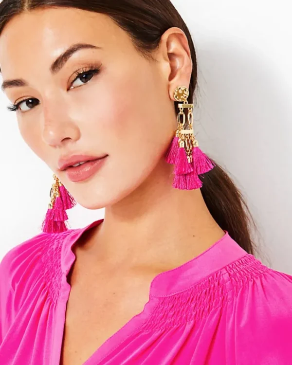 Jewelry^Lilly Pulitzer Boho Safari Chandelier Earrings Pink Palms