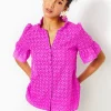 Tops^Lilly Pulitzer Calynn Eyelet Button Down Top Wild Fuchsia Ditsy Diamond Poly Eyelet