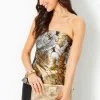 Tops^Lilly Pulitzer Camilo Strapless Floral Jacquard Top Gold Metallic Peony Parade Brocade