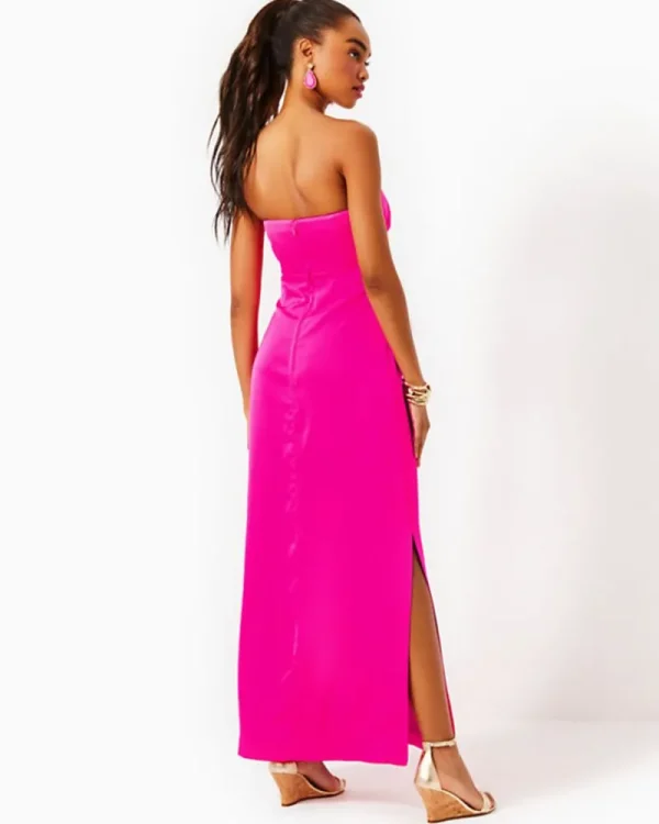 Dresses^Lilly Pulitzer Carlynn Satin Maxi Bow Dress Pink Palms