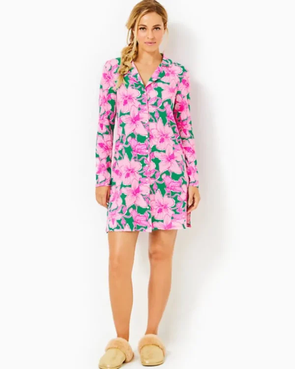 Pajamas^Lilly Pulitzer Chilton Pajama Nightshirt Kelly Green Hibis Kiss