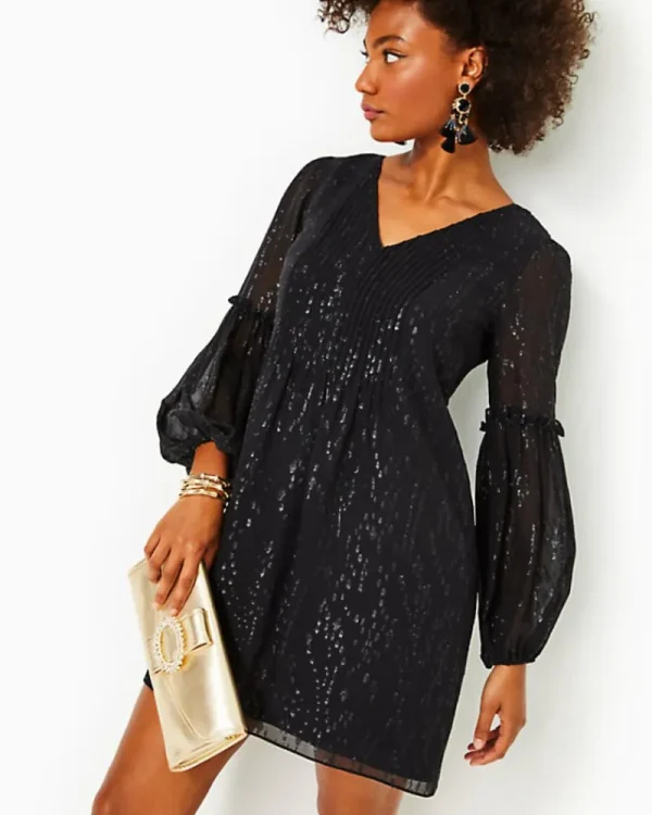 Dresses^Lilly Pulitzer Cleme Silk Dress Onyx Fish Clip Chiffon