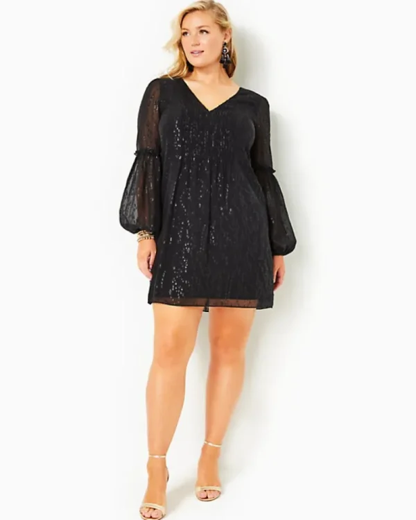 Dresses^Lilly Pulitzer Cleme Silk Dress Onyx Fish Clip Chiffon