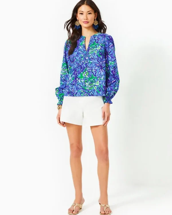 Tops^Lilly Pulitzer Coulter Long Sleeve Cotton Top Abaco Blue In Turtle Awe