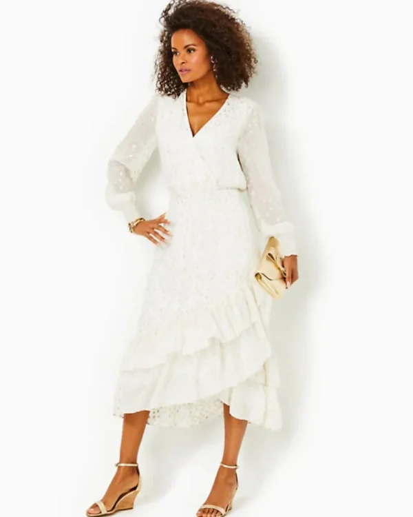 Dresses^Lilly Pulitzer Cristiana Midi Dress Coconut Viscose Metallic Clip Dobby