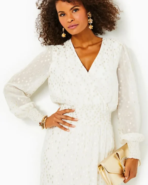 Dresses^Lilly Pulitzer Cristiana Midi Dress Coconut Viscose Metallic Clip Dobby