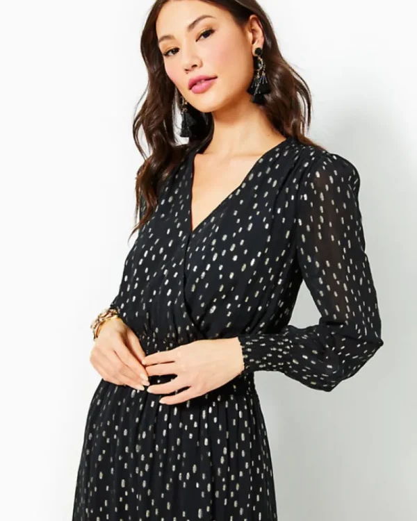 Dresses^Lilly Pulitzer Cristiana Midi Dress Onyx Viscose Metallic Clip Dobby
