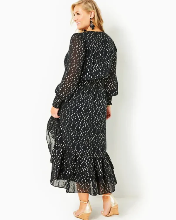 Dresses^Lilly Pulitzer Cristiana Midi Dress Onyx Viscose Metallic Clip Dobby