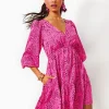 Dresses^Lilly Pulitzer Deacon 3/4 Sleeve V-Neck Dress Cerise Pink Pattern Play