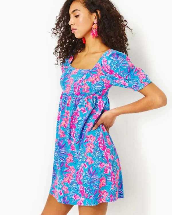 Dresses^Lilly Pulitzer Delaney Short Sleeve Dress Cumulus Blue Orchid Oasis