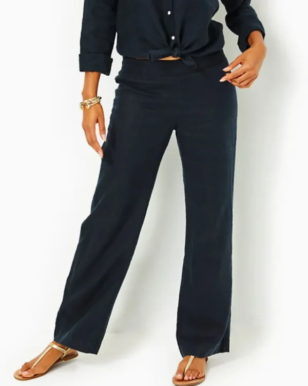 Bottoms^Lilly Pulitzer 31" Deri Linen Palazzo Pant Onyx X Onyx