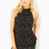 Tops^Lilly Pulitzer Donita Halter Top Onyx Viscose Metallic Clip Dobby