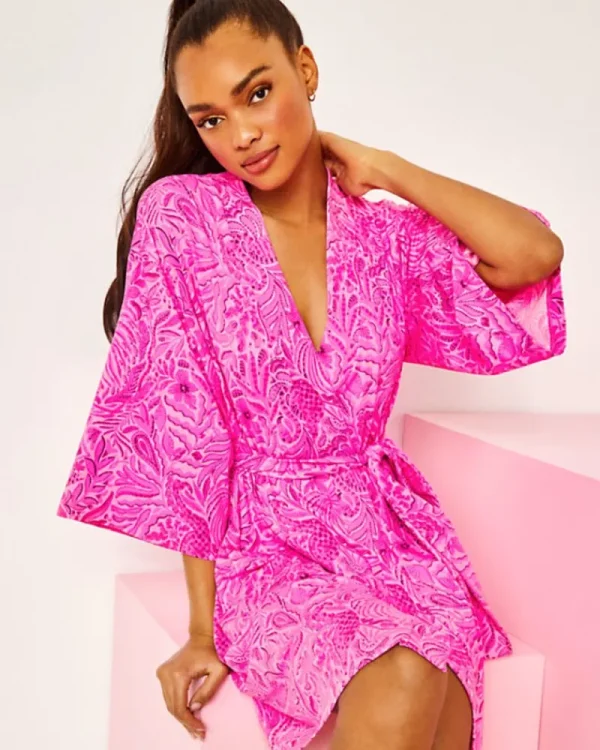 Pajamas^Lilly Pulitzer Elaine Knit Robe Cerise Pink Pinkie Promises