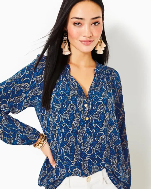 Tops^Lilly Pulitzer Elsa Silk Top Low Tide Navy Easy To Spot