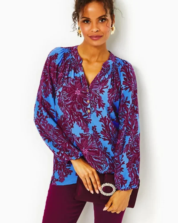 Tops^Lilly Pulitzer Elsa Silk Top Abaco Blue Feel Like A Shellebrity