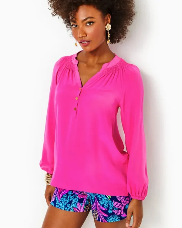 Tops^Lilly Pulitzer Elsa Silk Top Pink Palms