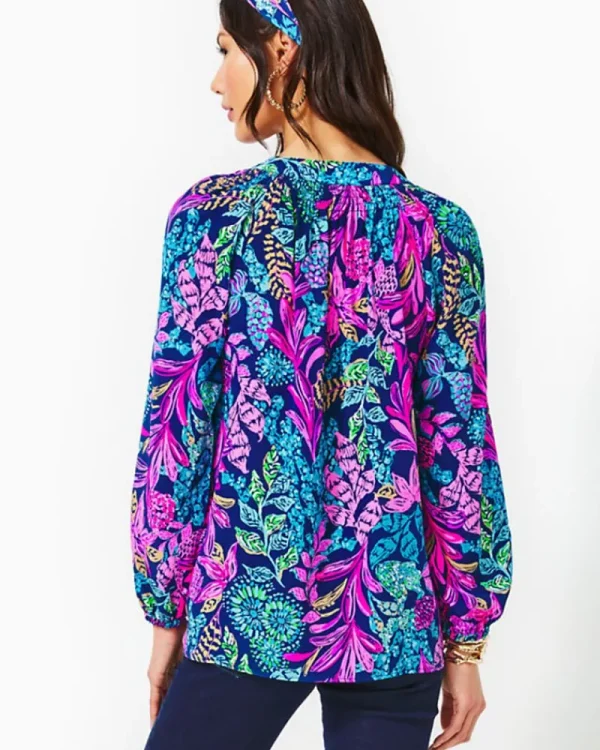 Tops^Lilly Pulitzer Elsa Silk Top Aegean Navy Calypso Coast