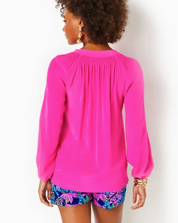 Tops^Lilly Pulitzer Elsa Silk Top Pink Palms