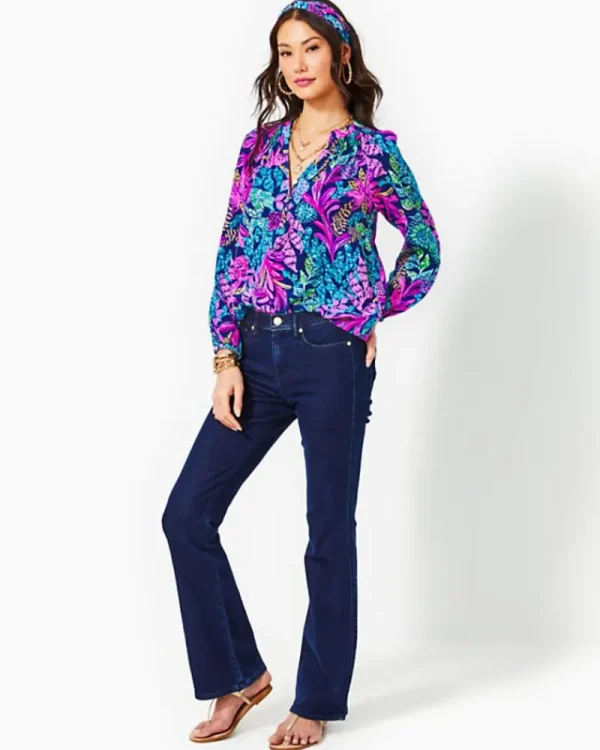 Tops^Lilly Pulitzer Elsa Silk Top Aegean Navy Calypso Coast