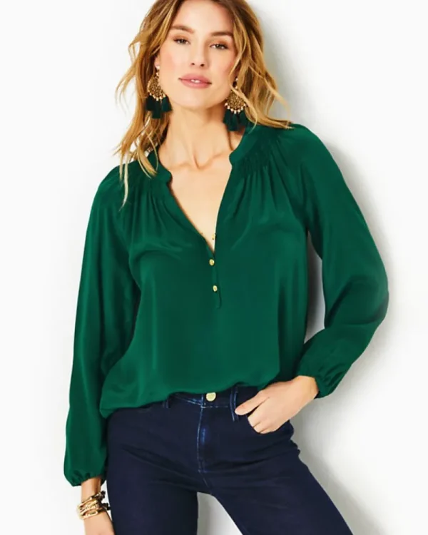 Tops^Lilly Pulitzer Elsa Silk Top Evergreen