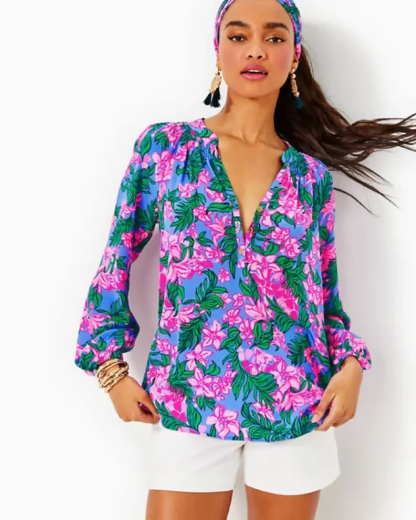 Tops^Lilly Pulitzer Elsa Silk Top Cerise Pink Safari Sunset