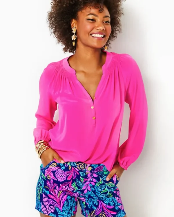 Tops^Lilly Pulitzer Elsa Silk Top Pink Palms