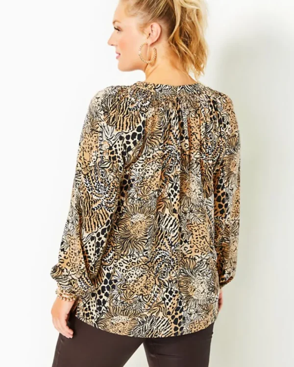Tops^Lilly Pulitzer Elsa Silk Top Rattan Walk On The Wild Side