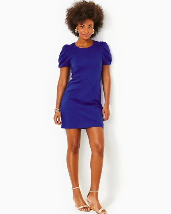 Dresses^Lilly Pulitzer Emilie Short Sleeve Shift Dress Alba Blue Knit Pucker Jacquard