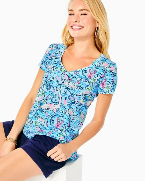 Loungewear^Lilly Pulitzer Etta V-Neck Top Bali Blue Lilly Loves Cape Cod