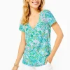 Loungewear^Lilly Pulitzer Etta V-Neck Top Surf Blue Lilly Loves South Carolina