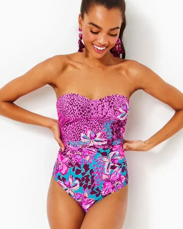 Swim^Lilly Pulitzer Ginnie One-Piece Swimsuit Blue Rhapsody Orchid You Not Engineered One Piece