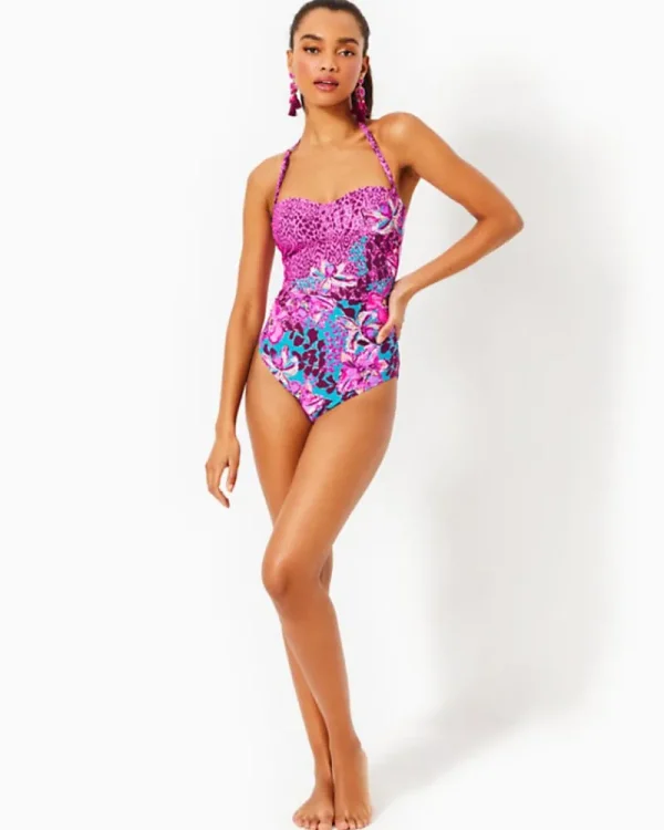 Swim^Lilly Pulitzer Ginnie One-Piece Swimsuit Blue Rhapsody Orchid You Not Engineered One Piece