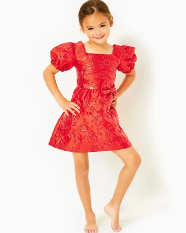 Girls Dresses & Rompers^Lilly Pulitzer Girls Alannah Dress Amaryllis Red Puff Floral Brocade